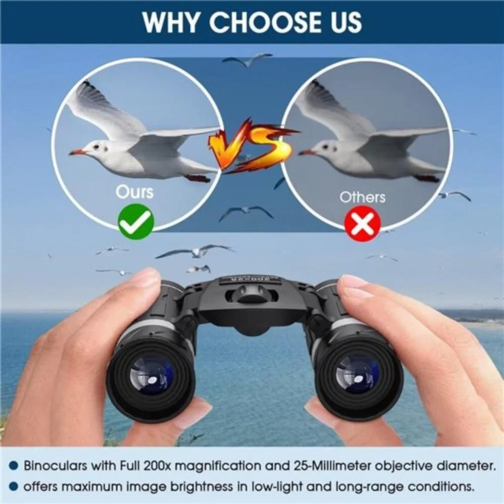 200x25 Compact Binoculars for Adults and Kids, High Powered Mini Pocket
